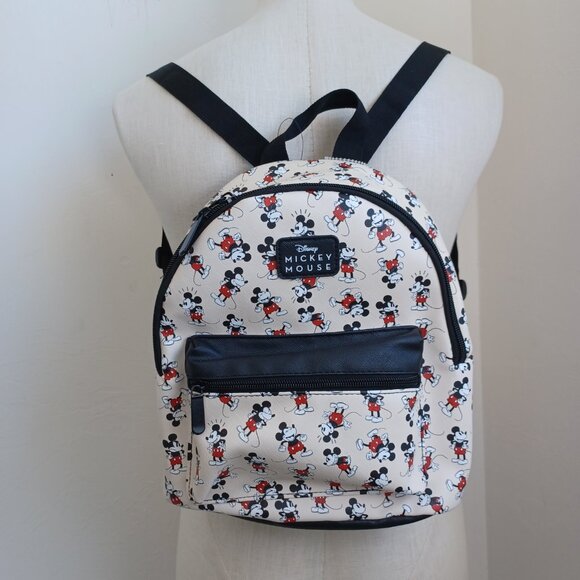 Disney Mickey Mouse Backpack BioWorld Cream Black Red Mini Bag NEW - Picture 2 of 16